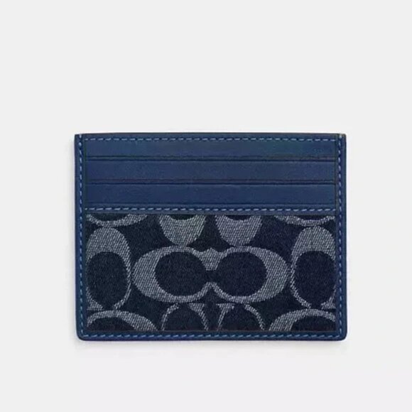 NWOT Authentic Coach Signature Deep Blue Denim & Natural Slim ID Card Case - Picture 5 of 5